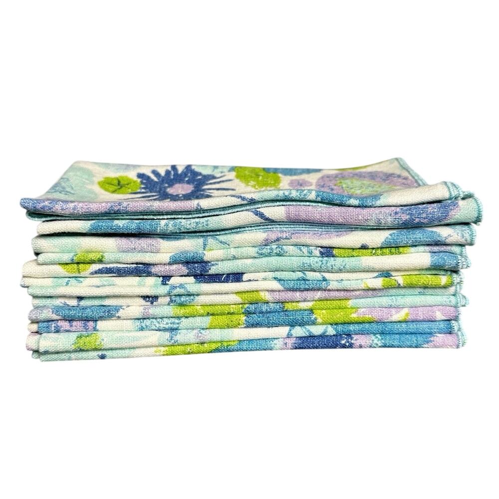 Vintage MCM linen dinner napkins 15” set of 12 Scandinavian floral fruits print